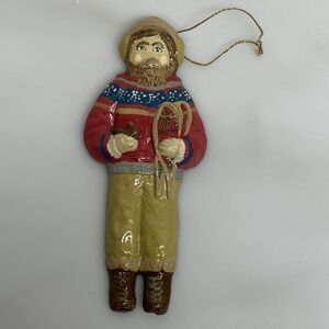 Vtg 1982 Charlie McGee Christmas Ornament Snowshoe Man w/Pipe 6" Painted Ceramic